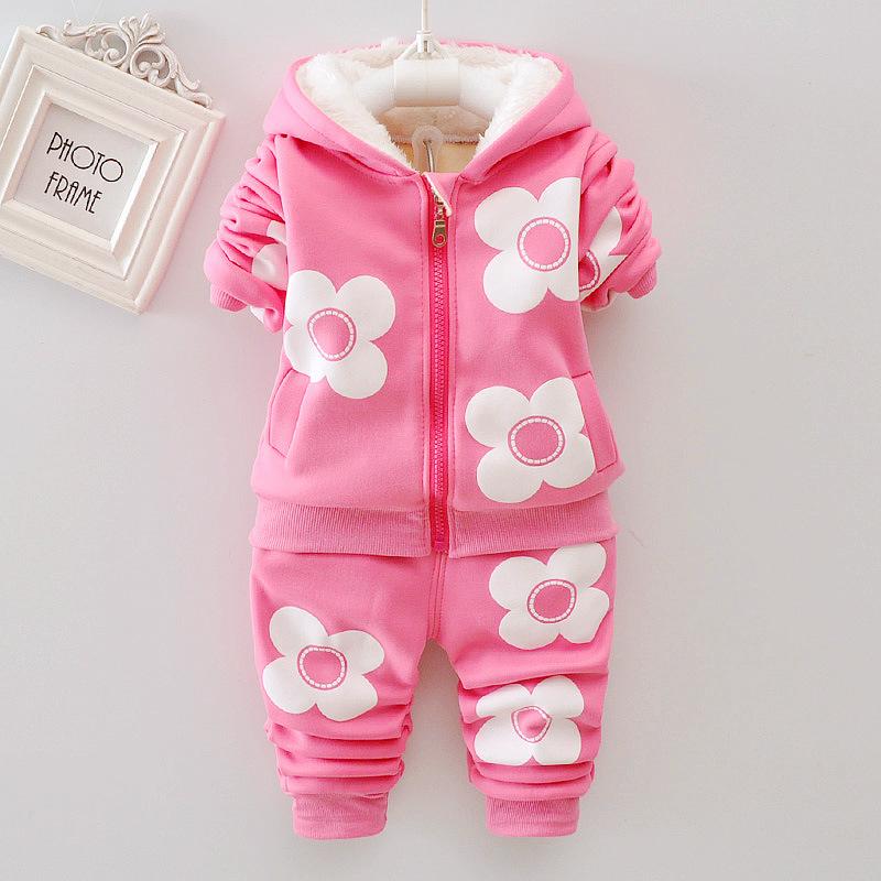 Plant Parent Hoodie - 女の赤ちゃんの花漫画厚いウール秋冬パーカージャケットコートパンツ服セット子供キッズ暖かい服スーツ