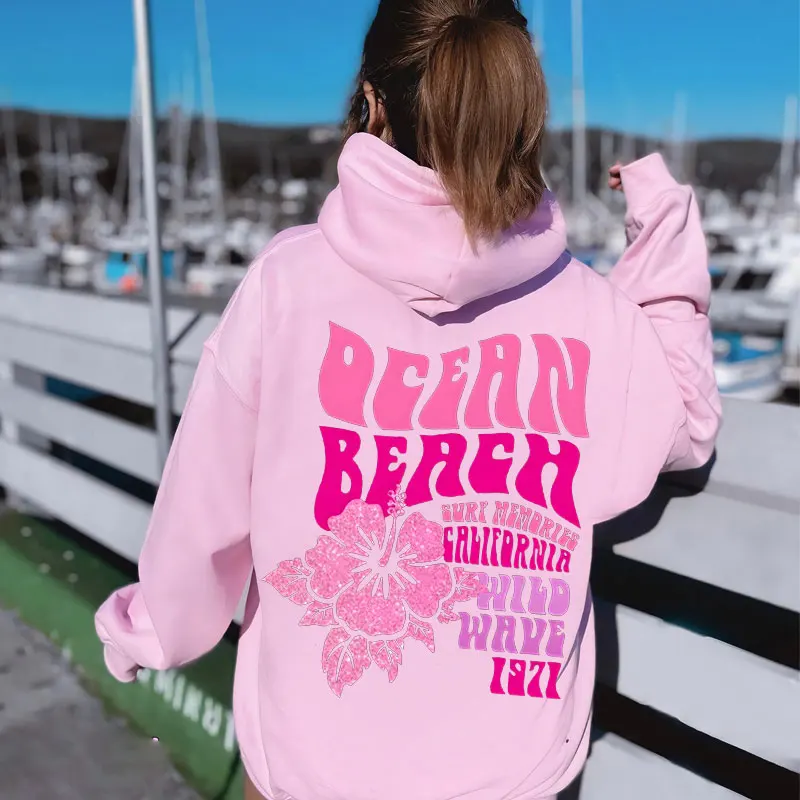Plant Parent Hoodie - 女性のためのピンクのフード付きスウェットシャツ,オーシャンビーチの花柄,カジュアルファッション,前面と背面,美的セーター,旅行トップ,スローガン