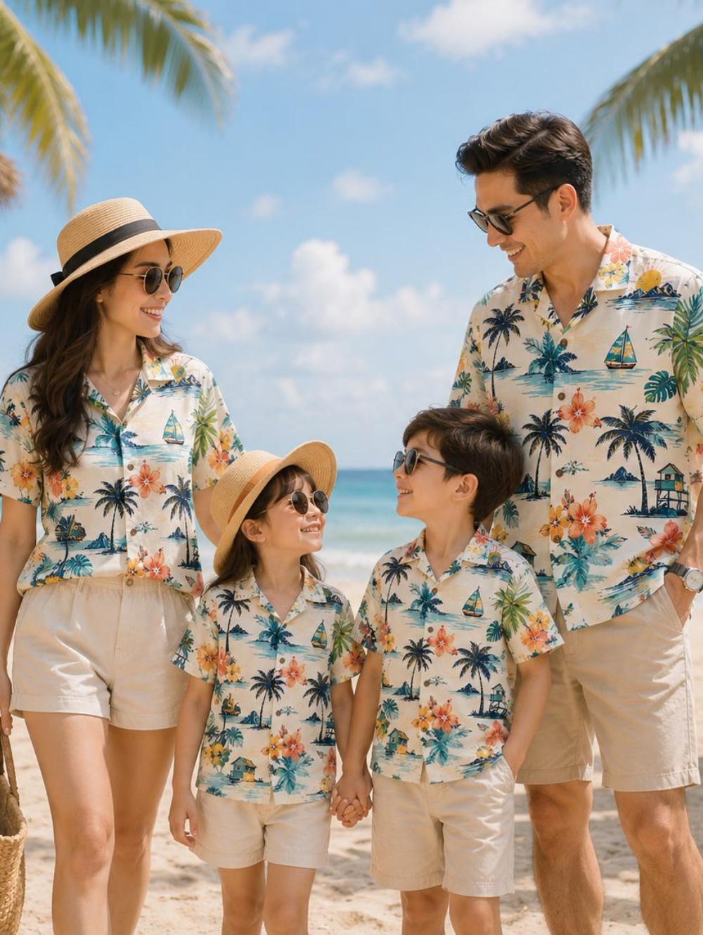 Plant Parent T Shirt - 夏用ハワイアン子供用シャツ トロピカル植物柄プリント 家族旅行スタイル 親子シャツ トップス 子供服