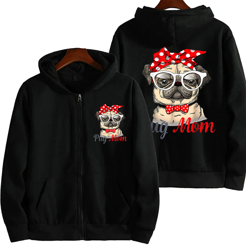Plant Parent Hoodie - ジッパー付き長袖スウェットシャツ,クラシックなパーカー,パグプリント,ママ,犬愛好家へのギフト,休暇,楽しい