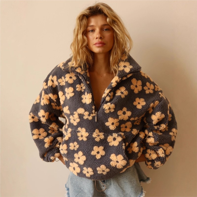 Plant Parent Hoodie - 2025秋冬新作 おしゃれな暖かいプラッシュフーディー カジュアルな花柄プリント ルーズハイネック ルーズ長袖フリースフーディー