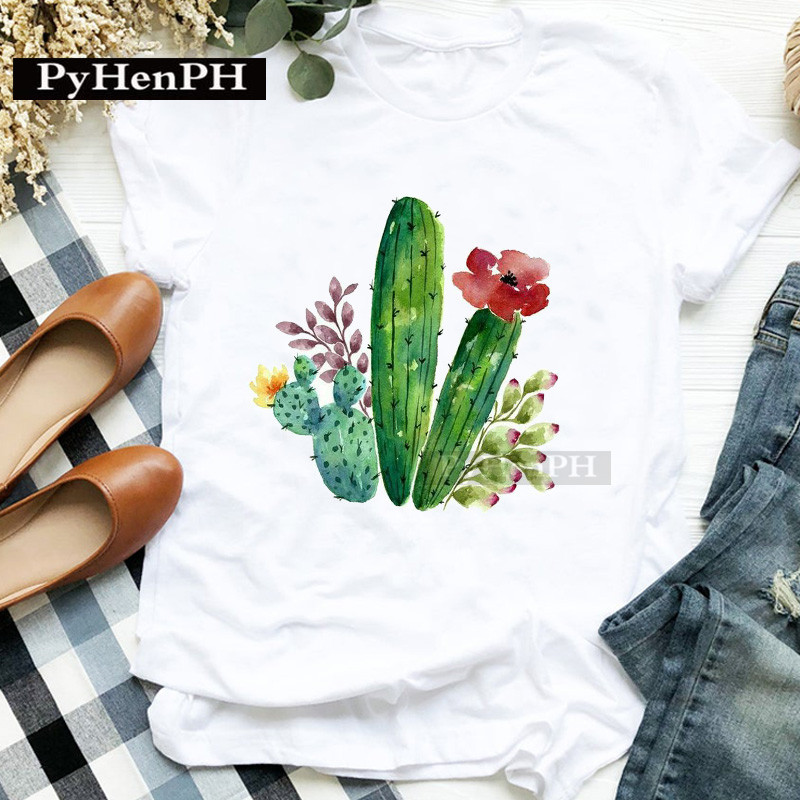 ファッション女性の個性サボテンプリント半袖Tシャツ親子スーツ - Plant Parent T Shirt のレビューと価格